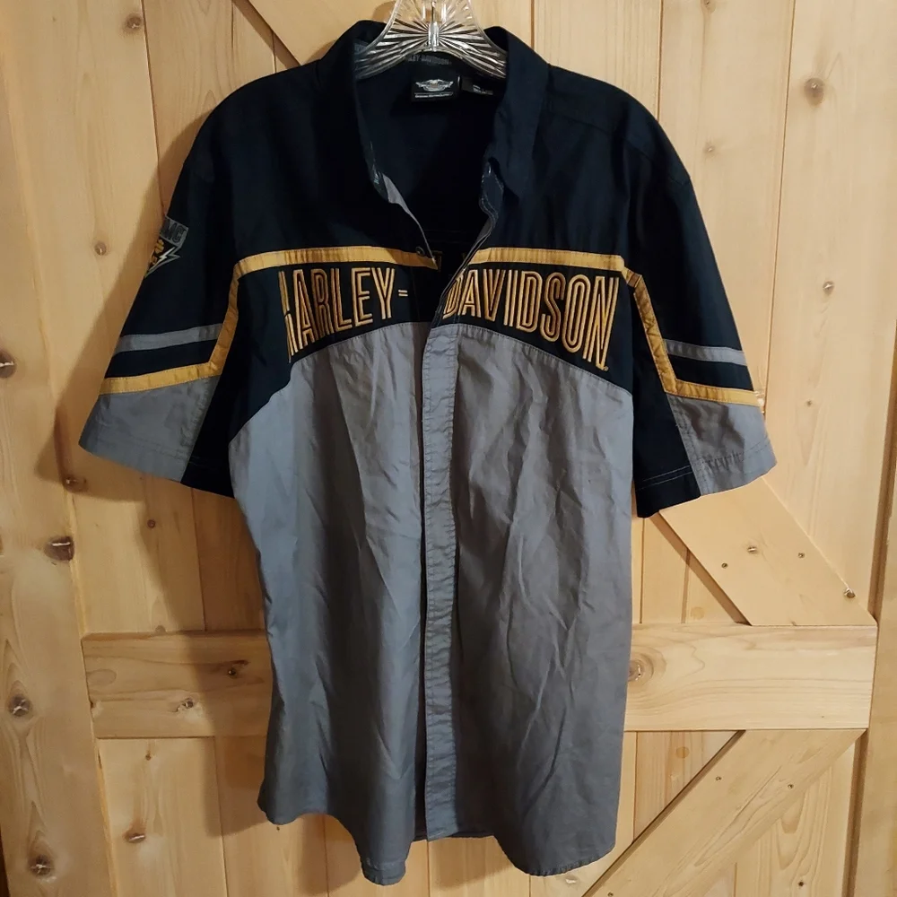 Harley-Davidson Shirt Men's Medium HDMC '03, Color: Black/Gray/Gold, RN# 103819. - Picture 2 of 13